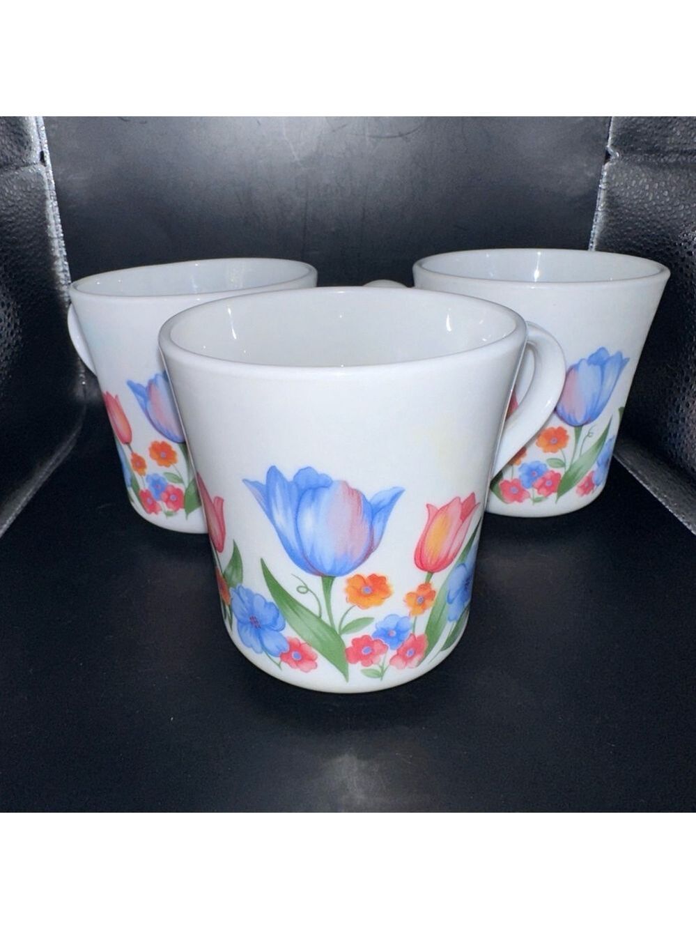 Vintage Corning Corelle Fresh Cut Tulips Coffee Tea Mug Set Of 3
